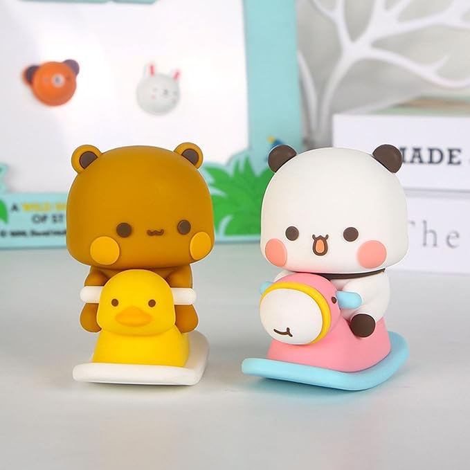 2 PCS Bubu and Dudu Bears Car Dashboard Decorations, Cute Cartoon Statue Bears Panda Figurine Office Desk Decor for Decor Accessories Tabletop Ornaments Gifts (B)