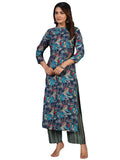 Anni Designer Women'S Rayon Blend Straight Printed Kurta With Pant (Bbcom Blue_M_Blue_Medium),Blue,M
