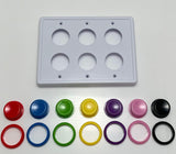 Arcade Light Switch Triple Plate Cover, White Cover with CUSTOM BUTTON COLORS 3-Gang Standard Size Rocker Wall Plate, Game Room 