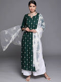 Anni Designer Women'S Cotton Blend Printed Straight Kurta With Pant & Dupatta (Namah108 Multi_Xl_Multicolor_X-Large),Multicolour,XL,Cotton Blend,Regular,Kurta, Scarf