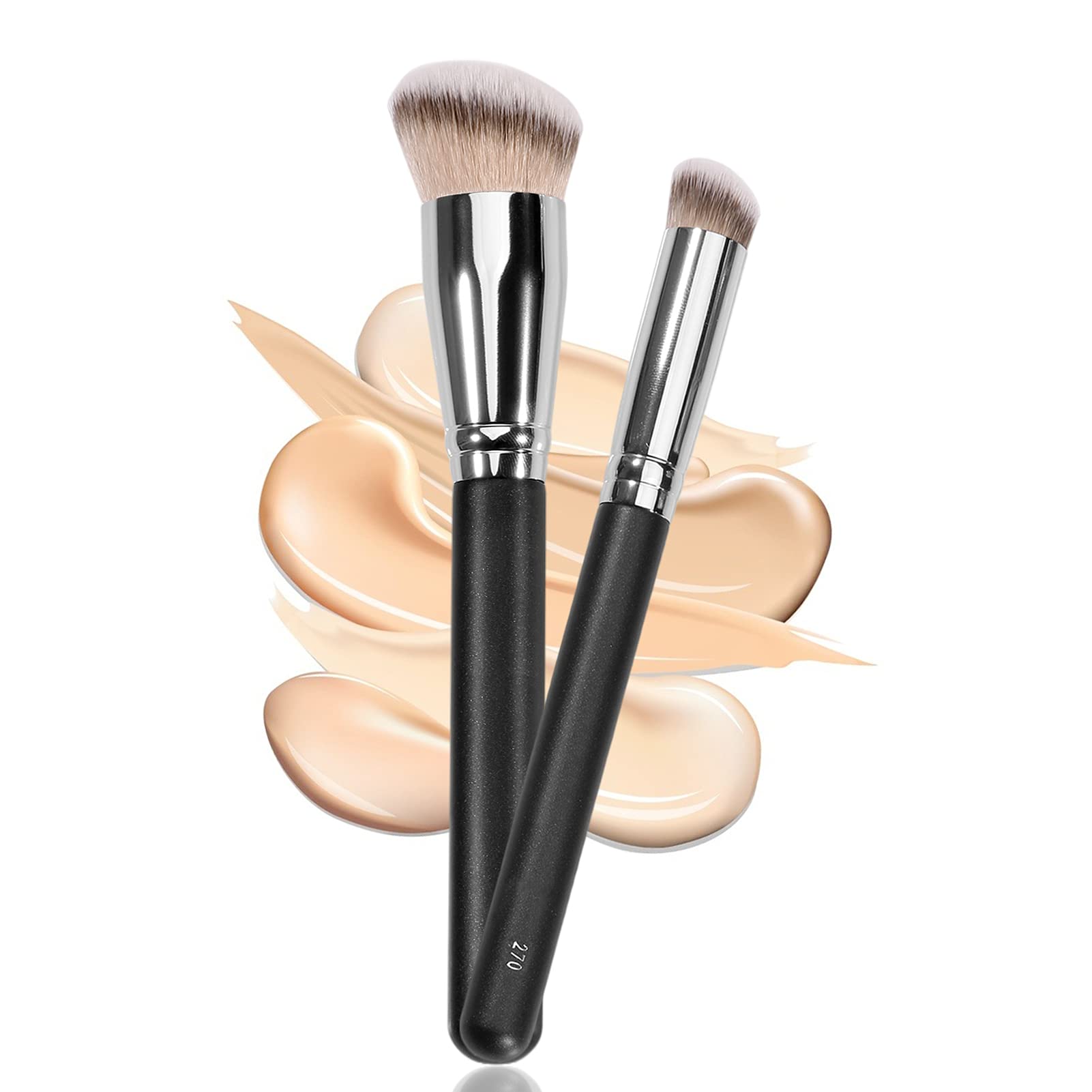 Kugge Under Eye Concealer Brush & Foundation Brush for Liquid Makeup, 2PCS Dense Synthetic Angled Kabuki Blending Makeup Brush, 
