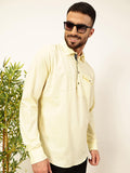 Thomas Scott Men Solid Cotton Linen Kurta Shirt (Ts1531_Lemon, M)