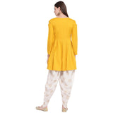 Stylum Women'S Embellished Rayon Pleated Kurta Dhoti Pant Set (Yellowdhotiset36_Mustard, S)