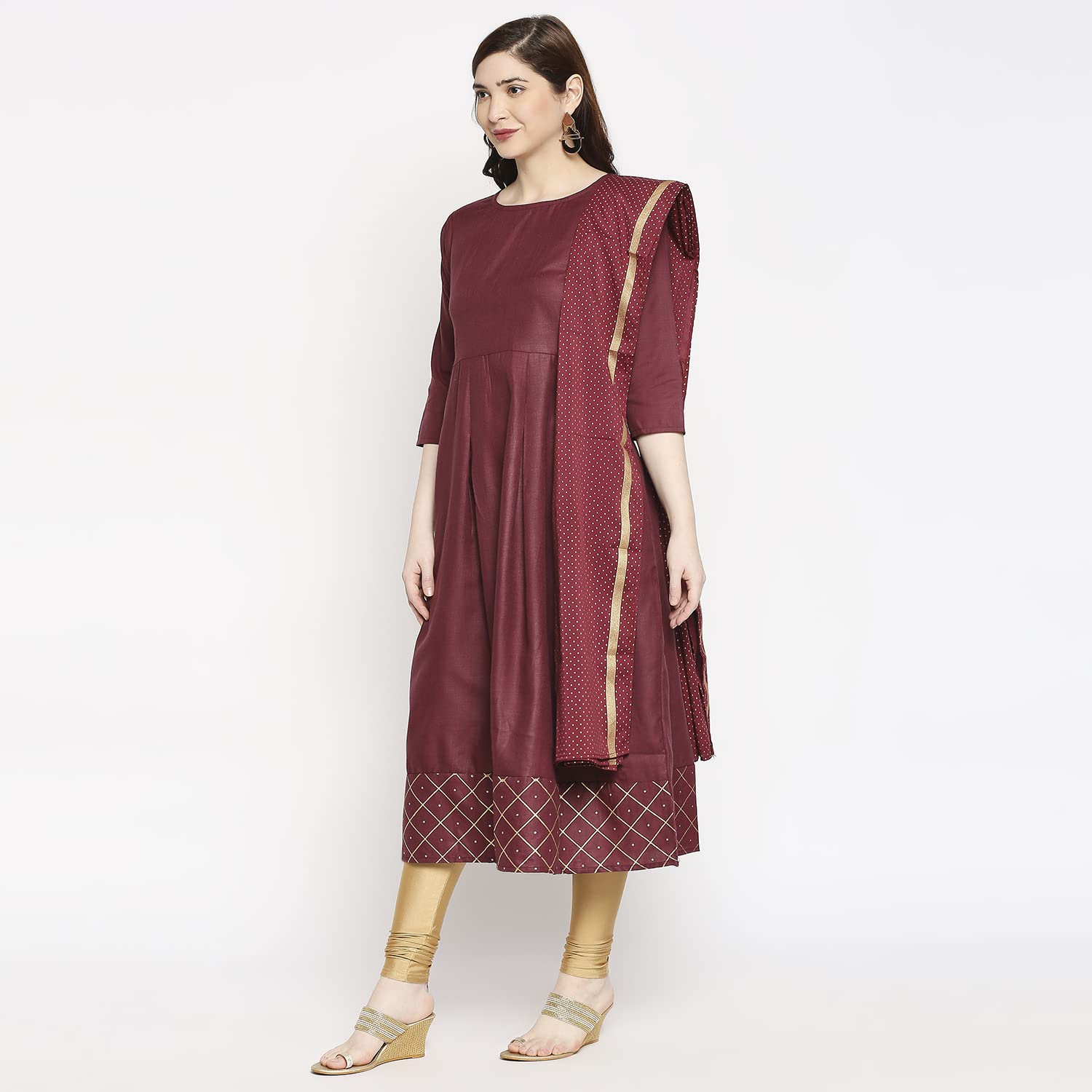 Anni Designer Women'S Rayon Anarkali Kurta With Pant & Dupatta (Kumt Maroon_Gsk_S_Maroon_Small),Maroon,S,Rayon,Anarkali,Dupatta