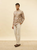 Manyavar Mens Beige Blended Viscose Printed Short Kurtas Beige 2Xl