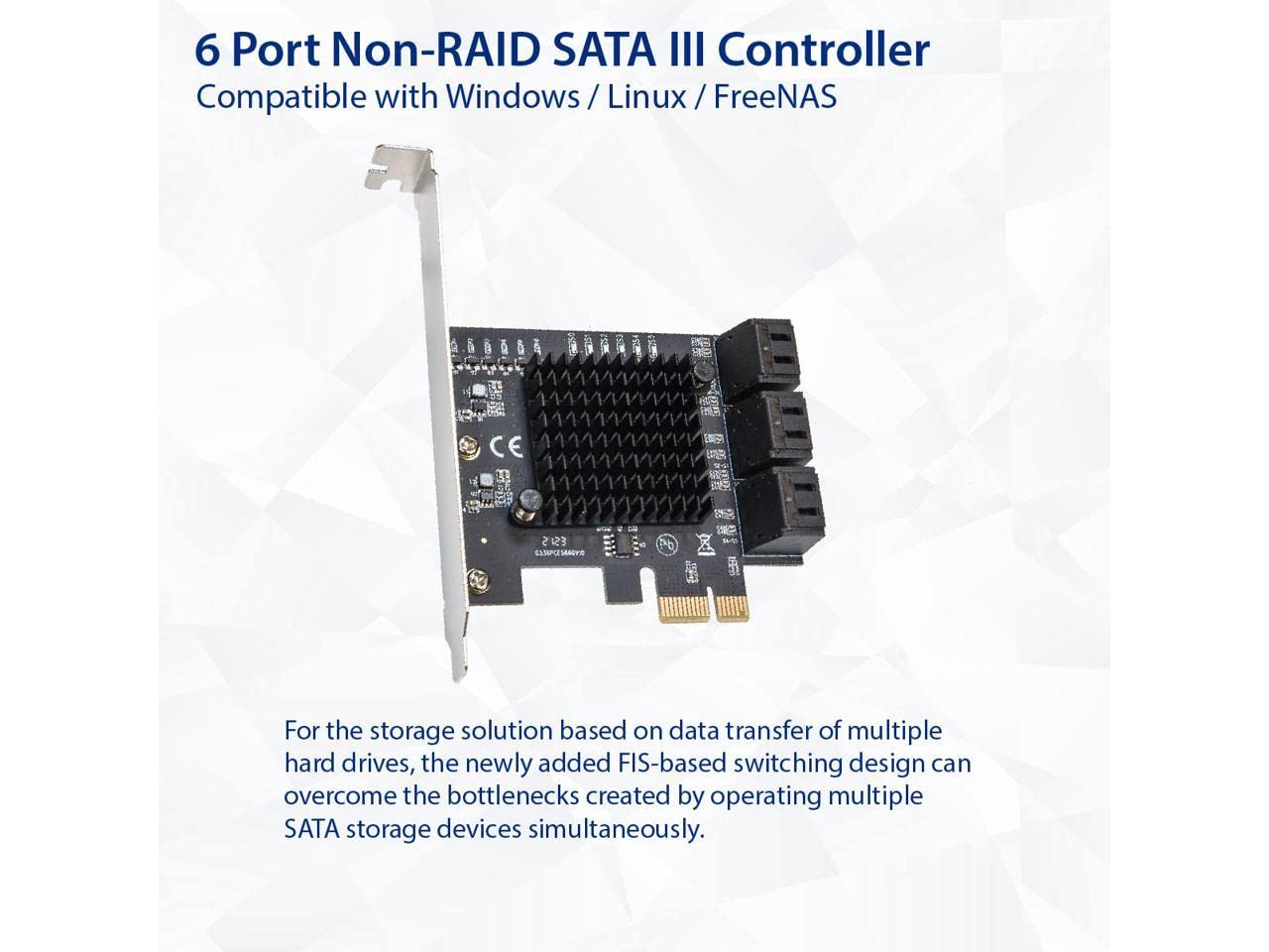 IO CREST 6 Port SATA III to PCIe 3.0 x1 Non-RAID Expansion Card JMB575 JMB582 Low Profile Bracket (SY-PEX40166)