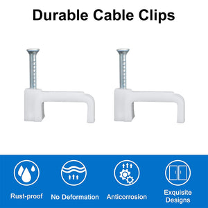 INCREWAY 200Pcs 12mm Flat Cable Wire Clips Cable Staples Cord Holder Wire Management, White