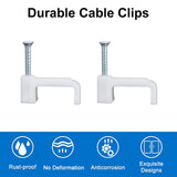 INCREWAY 200Pcs 12mm Flat Cable Wire Clips Cable Staples Cord Holder Wire Management, White