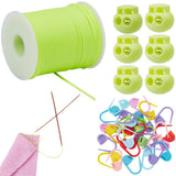Sunnyclue 30Pcs Locking Stitch Marker 50M/54.68 Yards Round Rubber Cords 6Pcs Plastic Double Hole Knitting Needle Stoppers Green