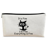 BARPERY Black Cat Makeup Bag,Black Cat Gifts It's Fine I'm Fine Everything is Fine Funny Cat Cosmetic Bag Zipper Travel Toiletry