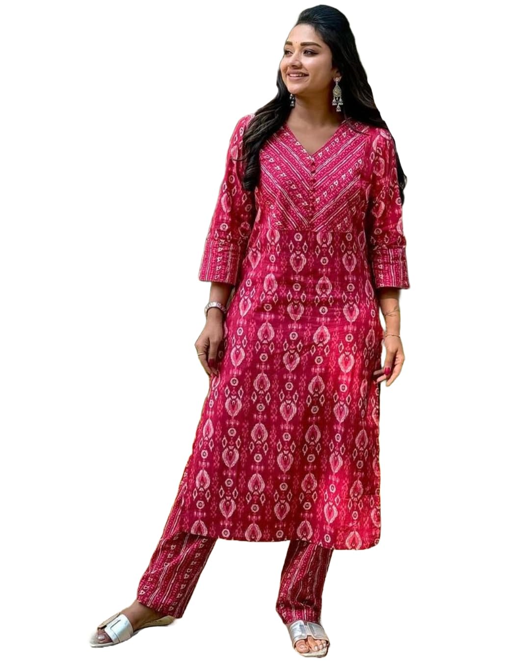 Anni Designer Women'S Rayon Blend Straight Printed Kurta With Pant (Risto Pink-Vks01_L_Pink_Large),Pink,L