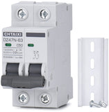 Chtaixi AC Miniature Circuit Breaker, 50 Amp 120V/240V 2 Pole DIN Rail Mount Circuit Breaker, Thermal Magnetic Trip, Solar AC Di