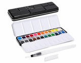 Amdroz 24 Colors Watercolor Paint Box With Refillable Water Brush Pen, Metal Tin Case, BuiltIn Mixing Palette, Portable Travel 