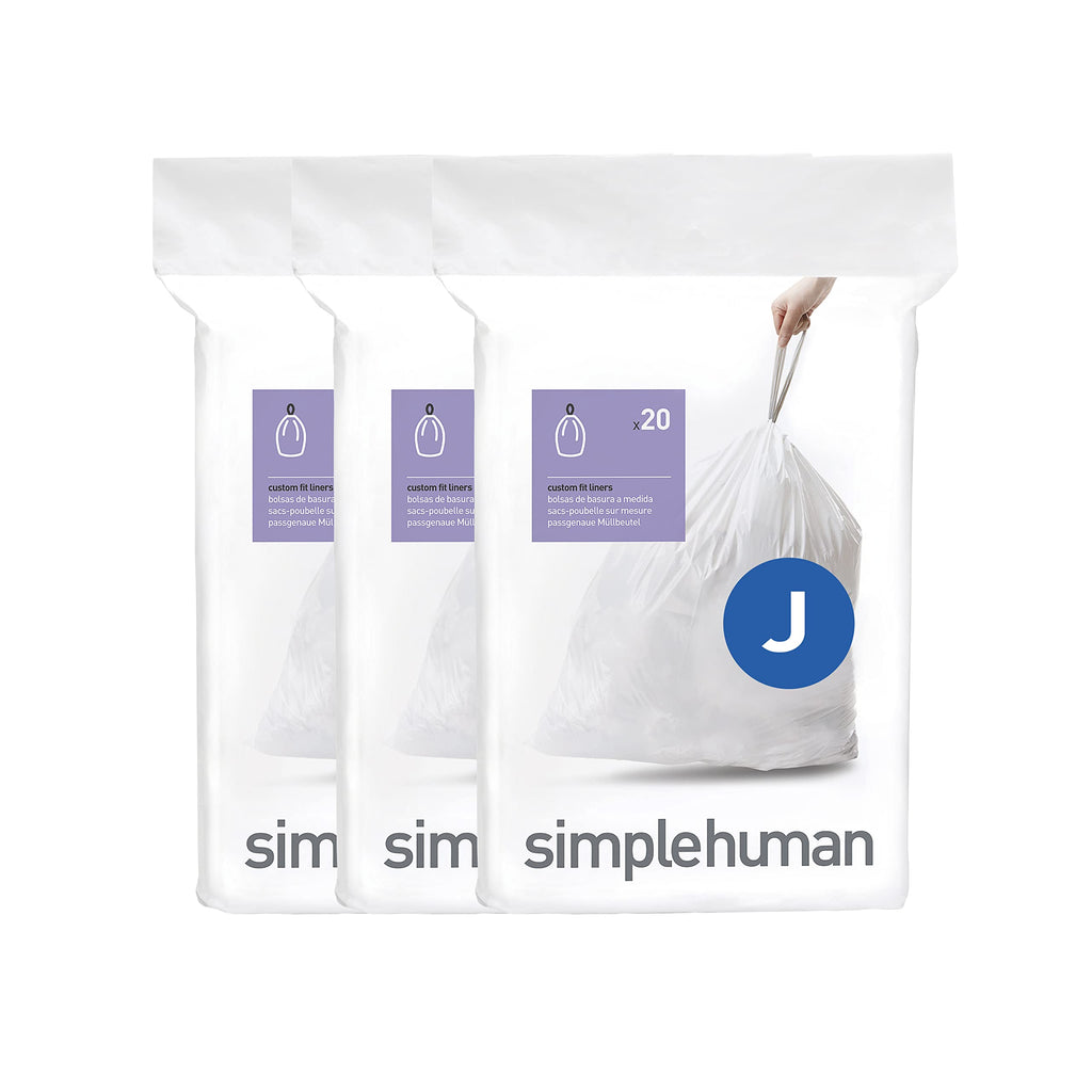 Simplehuman Baseling simplehuman Code J 60 Count, Dispenser Pack Custom Fit Liners, Drawstr ...