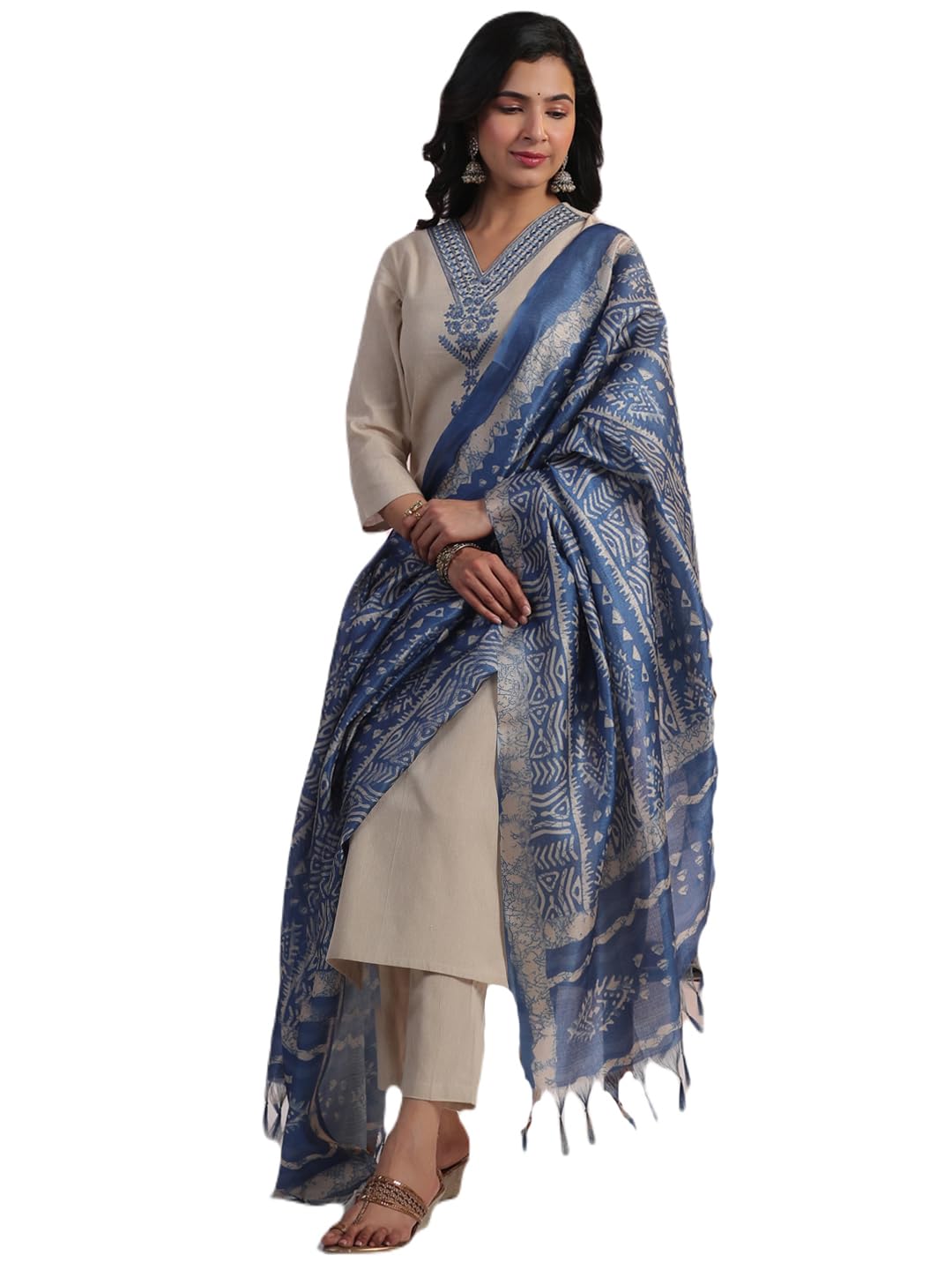 Anni Designer Women'S Rayon Blend Embroidered Straight Kurta With Pant & Dupatta (Jankari Blue_Xxl_Blue_Xx-Large),Blue,2XL