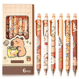 MOKVEE Capybara Erasable Gel Pen Set, 0.5mm Blue Ink, Pack of 6