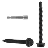VGBUY 71pcs #10 x 1-3/4 Self Drilling Screws for Metal,410 Stainless Steel Black Zinc Plated,Self Tapping Sheet Metal Screws,Hex