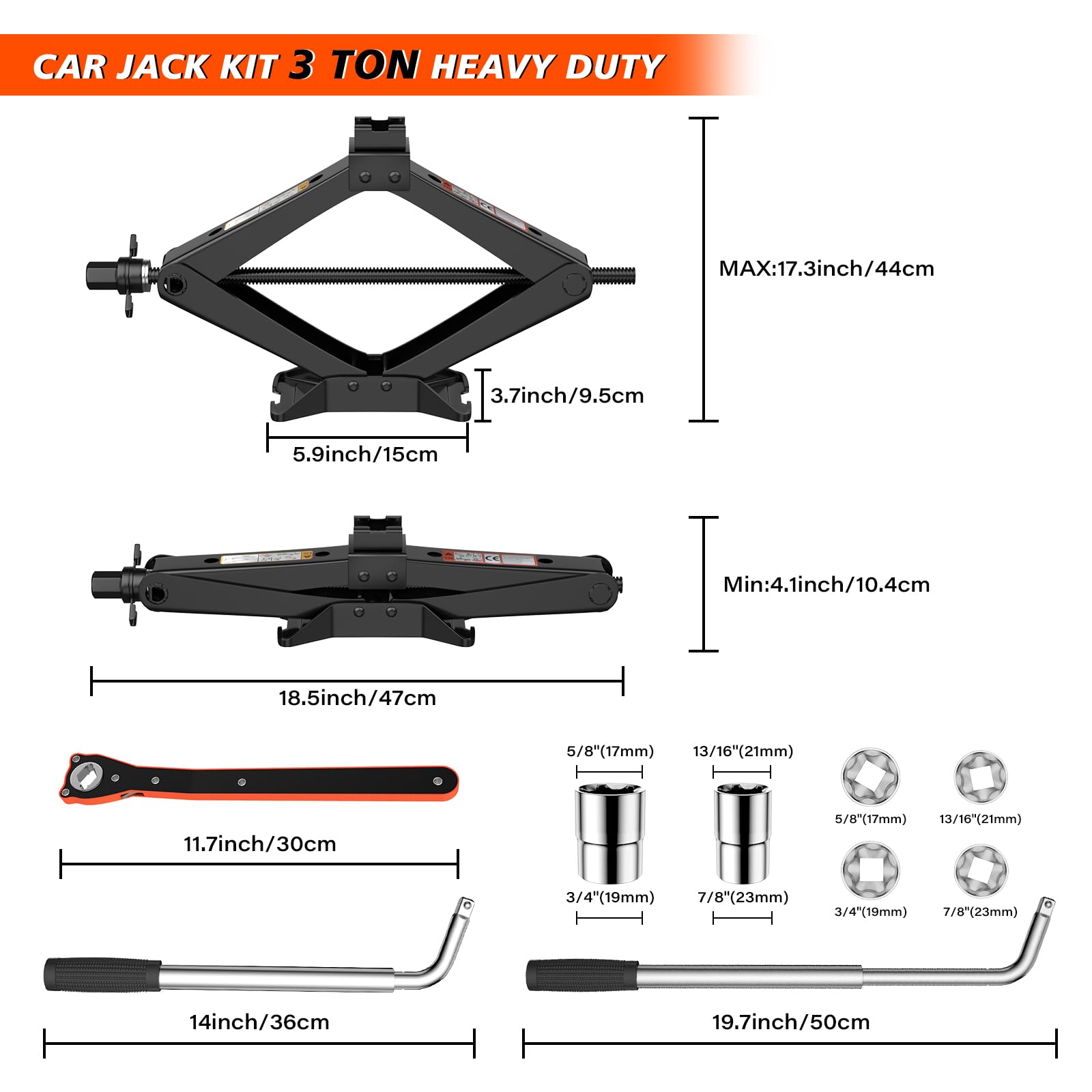 IMAYCC Scissor Jack for Car/SUV/MPV - Heavy Duty 3.0 Ton (6614 lbs) Car Jack kit with Hand Crank Trolley Lifter, Portable Emerge