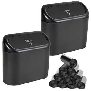 EnthuLove 2 Packs Mini Car Trash Can Bin with Lid and 150pcs Trash Bags,Car Trash Can Bin,Car Garbage Trash Can Storage for Fron