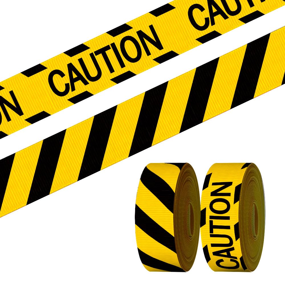 2 Rolls 14 Yards Grosgrain Caution Tape - 7/8 Yellow and Black Striped Ribbon for Gift Wrapping, DIY, Hazardous Areas