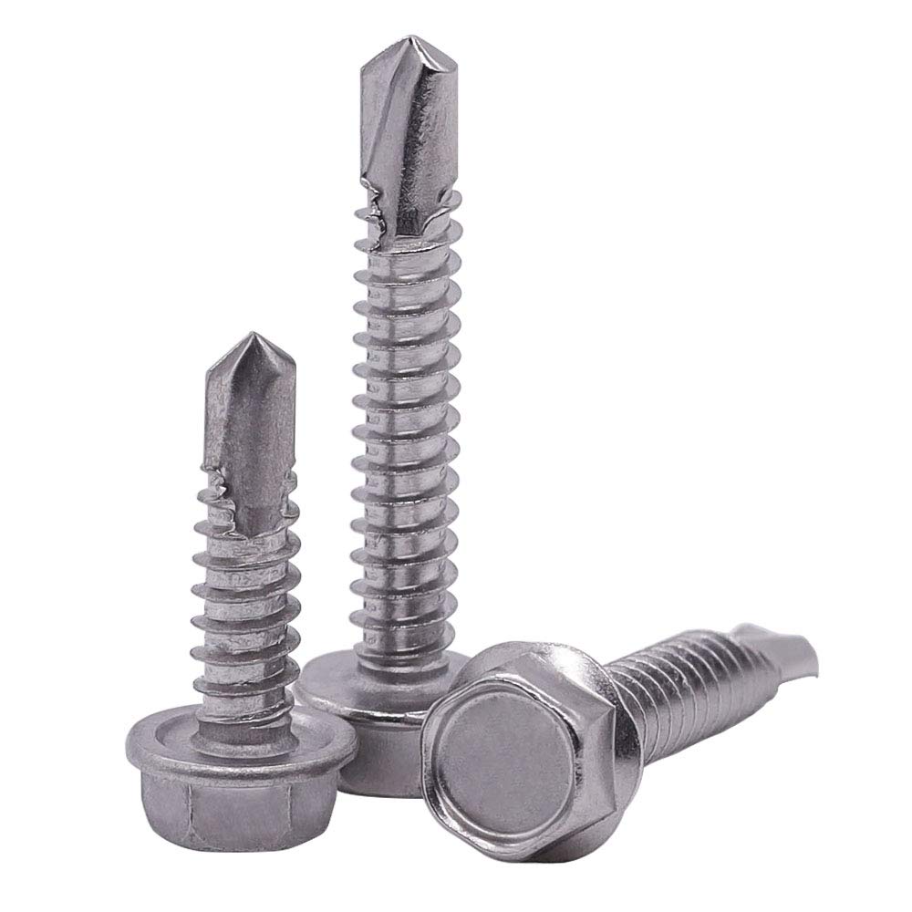 #14 X 3 Hex Washer Head Self Drilling Screws, Self Tapping Sheet Metal Tek Screws, 410 Stainless Steel, 25 Pcs