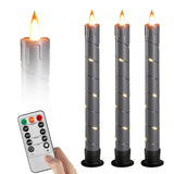 Rlojru 3PCS Flameless Taper Candles Grey Black Battery Operated, with Embedded Fairy String Lights, LED Flickering Flame Candle,