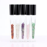 10ml Gemstone Roller Square Bottles Refillable Roll On Bottles Healing Crystal Chips Inside For Perfumes Aromatherapy Oils 5pack