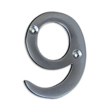 RCH Hardware 2279SC075 | Solid Brass 3 Tall House Number 9, Satin Chrome Matte Silver Matching Screws Included