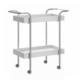 The Urban Port Storage Cart with 2-Tier Design and Metal Frame, White and Chrome