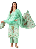 Anni Designer Women'S Cotton Blend Straight Printed Kurta With Pant & Dupatta (Gosala See Green-Nw_S_See Green_Small),See Green,S,,,