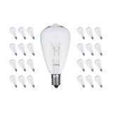 CHYParty 25 Pack ST38 Replacement Bulbs, 5W Incandescent E12 Candelabra Base Warm White Bulbs, Clear Glass Waterproof for Outdoo