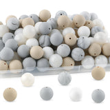 Lovyomi 60pcs 19mm Silicone Beads for Keychain Making Mix Color Round Beads for Pens and Bracelet Crafts(White)