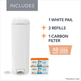 Diaper Genie Platinum Pail (Lilly White) is Made of Durable Stainless Steel and Includes 1 Easy Roll Refill with 18 Bags That ca
