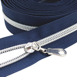 YaHoGa #5 Silver Metallic Nylon Coil Zippers by The Yard Bulk Blue Tape 10 Yards with 25pcs Pulls for DIY Sewing Tailor Craft Ba