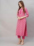 Gosriki Women'S Cotton Blend Printed Straight Kurta With Pant (Vanar-Pink-Gs_L_Pink_Large),Pink,,B0CD7SPX5T