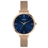Timex Analog Watch For Women With Blue Round Dial & Rose Gold Mesh Bracelet Band Water Resistant Women'S Wrist Watches - Twel155