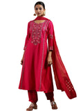 Libas Women's Silk Blend Embroidered Kurta Set (36854O Pink
