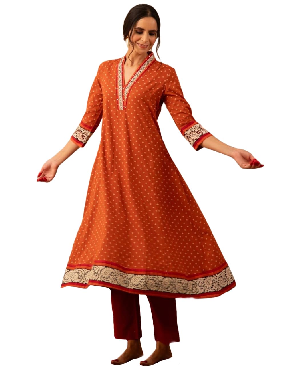 Gosriki Women'S Rayon Blend Anarkali Printed Kurta With Pant (Karidos Orange-Gs_M_Orange_Medium),Orange,,B0DKX9H2V9