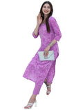 Anni Designer Women'S Cotton Blend Straight Printed Kurta With Pant Set (Edf-Purple_Xxl_Purple_Xx-Large),Purple,2XL