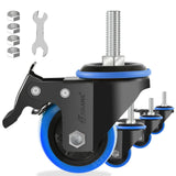 JULANG 2 in Caster Wheels 3/8 Threaded Stem, Stem Mount (UNC 3/8 -16 x 1), Locking Casters Set of 4, Load Capacity 580 lbs, Swiv