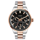 Timex Analog Watch For Man With Black Round Dial & Two Tone Stainless Steel Bracelet Band Water Resistant Men'S Wrist Watches - 
