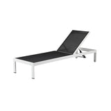 Benjara BM287748 Patio Edie 76 Inch Outdoor Adjustable Chaise Lounger, Metal, Textilene, White and Black