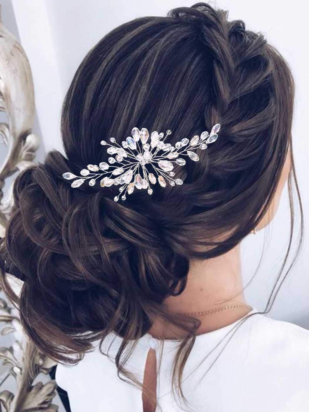 Barode Crystals Bridal Wedding Hair Pins Silver Sparkly Rhinestones Hairpin Bride Hair Accessories for Women and Girlss (Silver)