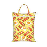 Bacon Eggs Pattern Travel Laundry Bag With Zipper, Waterproof Polyester Dirty Clothes Bag With Handle For Gym, Beach, Camping An