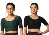 Toplot Cotton Blend Lycra Stretchable Readymade Blouses Pack Of 2 (Combo-5058-Blk-Gre-28) Black-Green,Black-Green,28,B0CV58N9KV