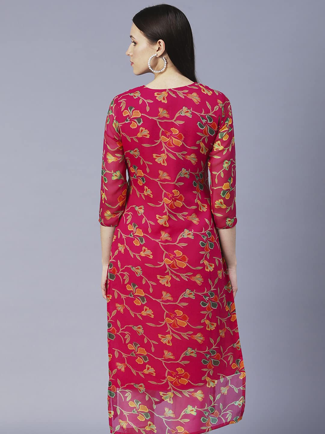 Anni Designer Women'S Printed Georgette Chikankari Embroidered Kurti (Gori-Dark Pink_S_Dark Pink_Small),Dark Pink,S,Georgette,Regular,One Kurta