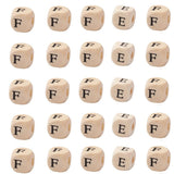 KISSITTY 100pcs Letter F Wood Beads for Key Chains Cube Wooden Beads 10mm Large Hole Natural Square Alphabet Wooden Loose Beads 