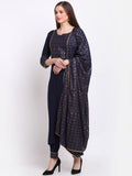 Gosriki Women'S Cotton Straight Kurta With Palazzo & Dupatta (Chhavi Navy Blue_S-Go_Navy Blue_Small),Navy Blue,,B09JVCSLQ6
