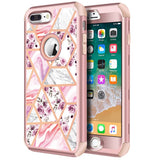 Hython Defender Protective Case for iPhone 7 Plus and 8 Plus, Floral and Marble Glitter Sparkle Hard Shell Hybrid Shockproof Rub