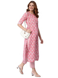 Anni Designer Women'S Cotton Blend Straight Floral Printed Kurta And Pant (Funnu-Pink-Sm_Xxl_Pink_Xx-Large),Pink,2XL
